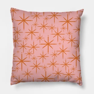 Twinkly Retro Starburst Pattern in Orange and Pink Pillow