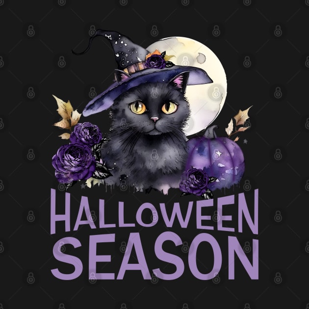 Cute black cat with full moon and Halloween season by Collagedream