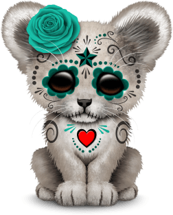 Teal Blue Day of the Dead Sugar Skull White Lion Cub Magnet