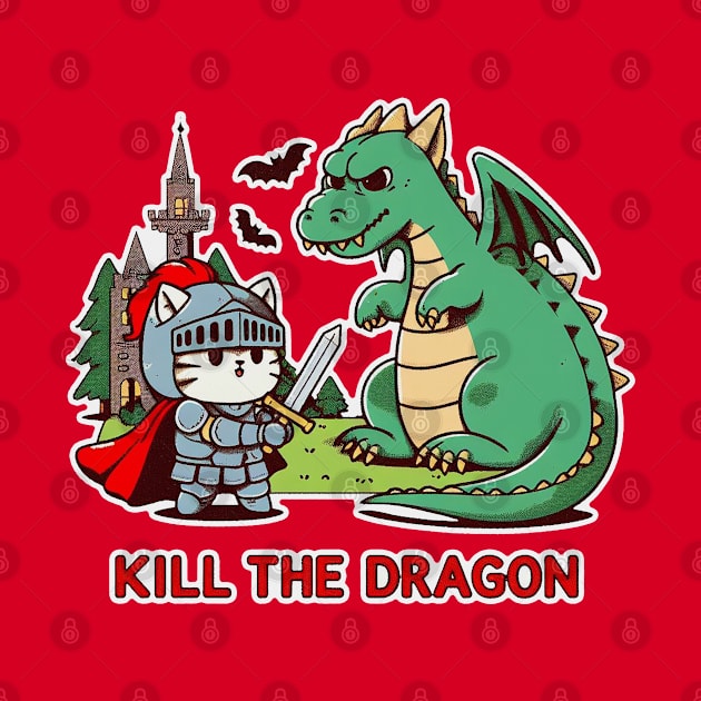 kill the dragon - cat knight fight with the dragon by Yaydsign