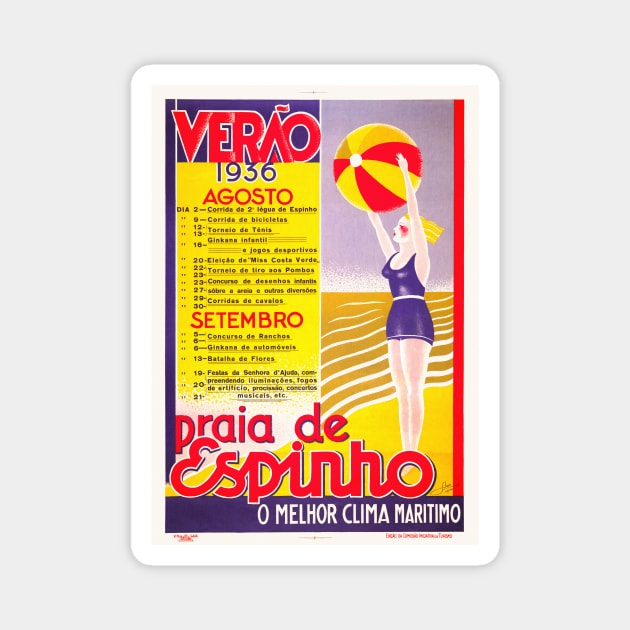 Praia de Espinho Verao Portugal Vintage Poster 1936 Magnet by vintagetreasure