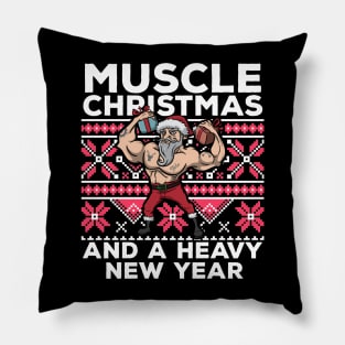 Ugly Christmas Workout Lifting Santa Claus Gym Fitness Gift Pillow