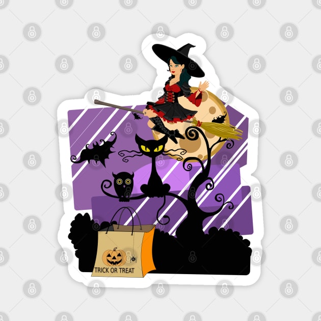 Trick Or Treat Halloween Witch Magnet by TigsArts