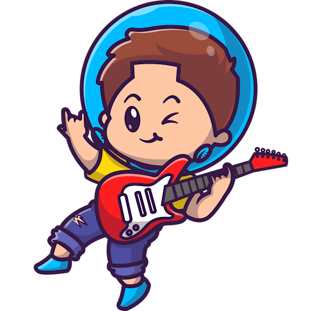 Cute Astronaut Boy Playing Guitar Cartoon Kids T-Shirt by Catalyst Labs