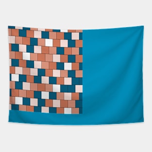 Orange and Blue Mosaic Tile Style Tapestry