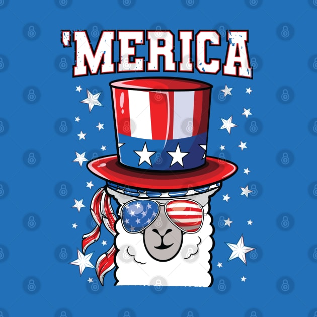 Llama 4th of July American Flag Patriotic by Pennelli Studio