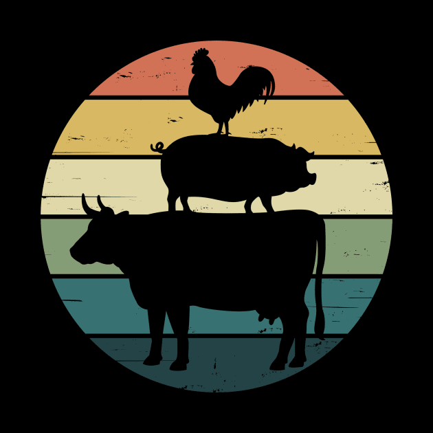 Retro Rainbow Stacked Farm Animals Cow Pig Rooster by cottoncanvas