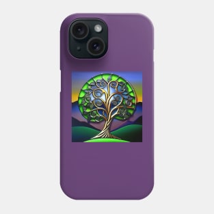 Celtic Stained Glass Tree of Life at Sunset Phone Case