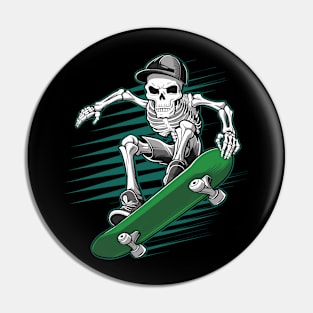 Skeleton Skull Skateboarder Skater Skating Pin