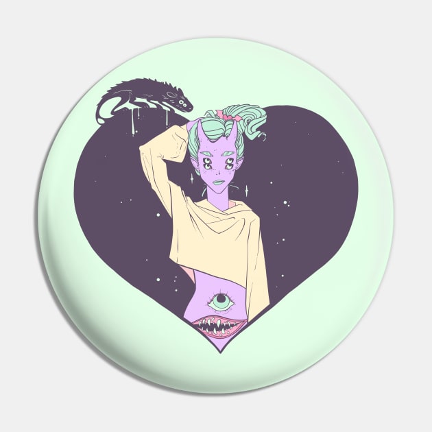 Alien Monster Girl With Heart Pin by cellsdividing