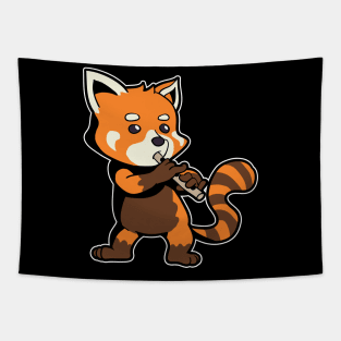 Cartoon red panda playing flute Tapestry