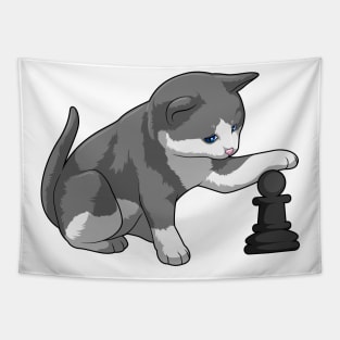 Cat at Chess with Chess piece Bishop Tapestry