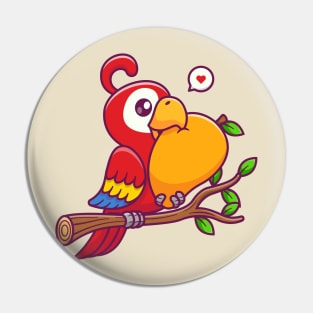 Cute Parrot Bird Eating Mango On Branch Cartoon Pin