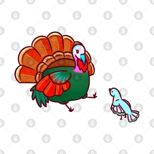 Turkey and Pigeon Happy Thanksgiviing by Art by Biyan