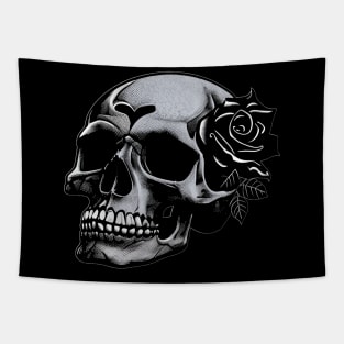 Spooky gothic black skull with a black rose Tapestry