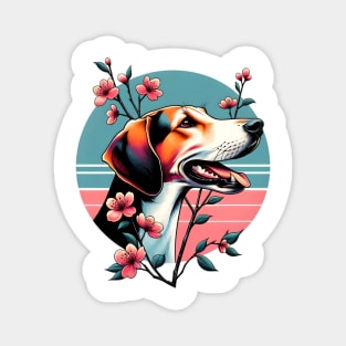 Joyful English Foxhound with Spring Cherry Blossoms Magnet