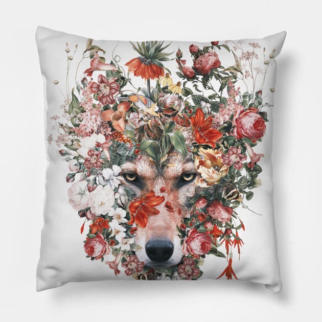 Flower wolf Pillow by rizapeker