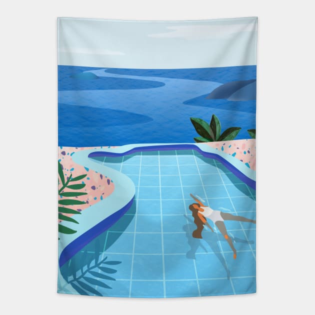 Girl in pool Tapestry by Petras