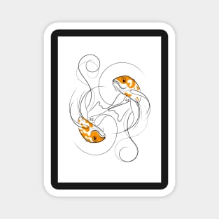 Dancing Koi Fish Yin Yang Line Drawing Magnet