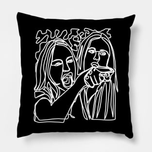 Half Woman Yelling at Cat Memes White Line Doodle Pillow