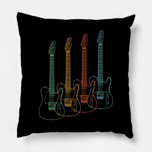 Four T-Style Electric Guitar Outlines Retro Color Pillow