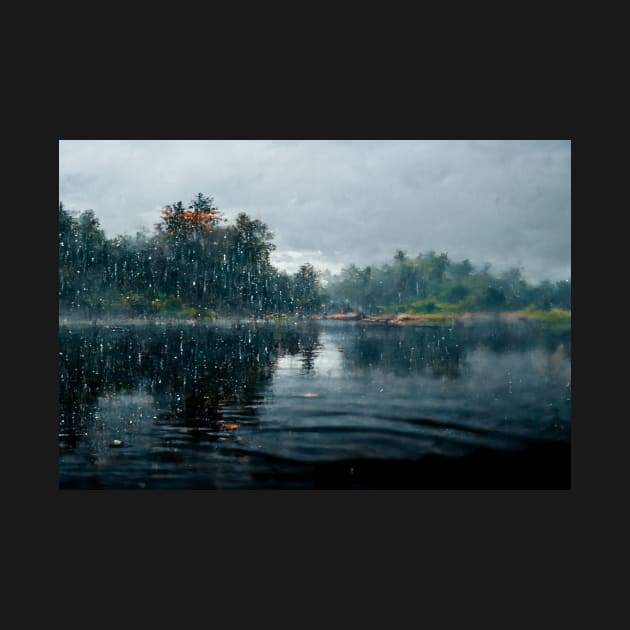 Foggy Lake Falling Raindrops On A Rainy Autumn Day by Unwind-Art-Work