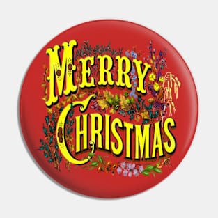 Vintage Style Merry Christmas Holiday Greeting Vector Art Pin