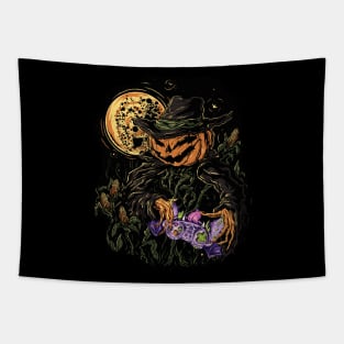 Jack O Lantern Scarecrow Halloween Gamer Spooky Design Tapestry