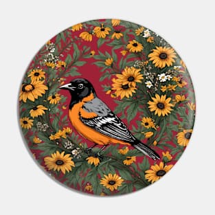 Baltimore Oriole Bird And Black Eyed Susan Flowers Pin