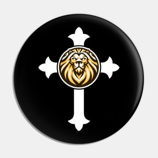 Lion Of Judah on the Cross Christian Logo Pin