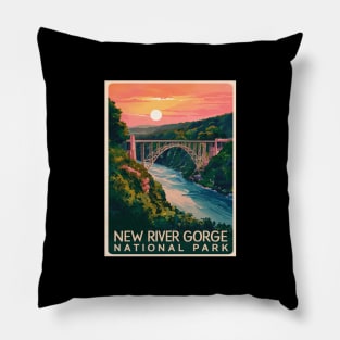 New River Gorge National Park Watercolor Travel Poster Pillow