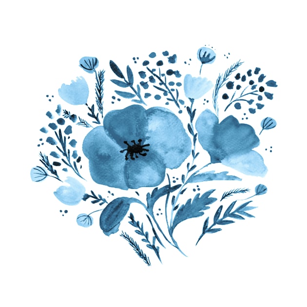 Watercolor poppies bouquet - blue by wackapacka