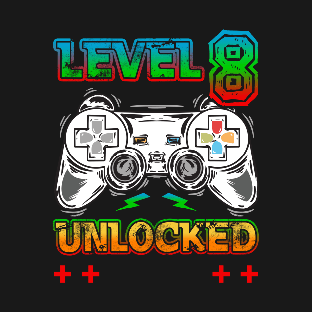 Level 8 Unlocked Birthday tee 8th Birthday Boy Gamer top 8 years Old Gamer tee Svg, Funny Kids Gamer gift by Audell Richardson