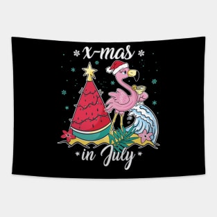 Christmas in July "X-mas In July " Funny Flamingo Tapestry