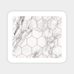 White marble with rose gold geometric beehive Magnet