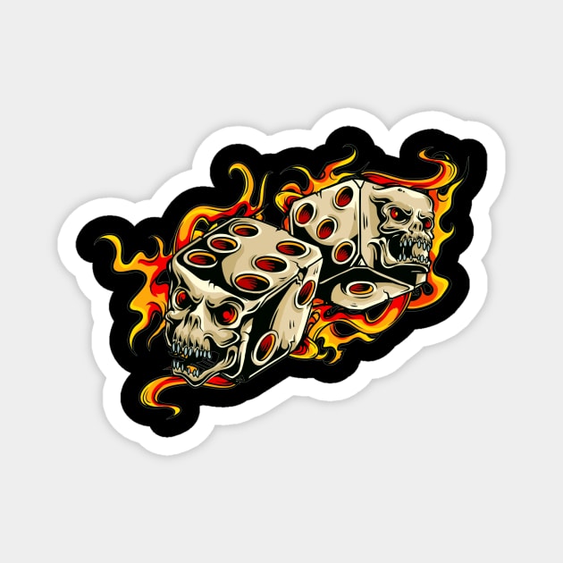 Grinning skull dice and flames Magnet by pickledpossums