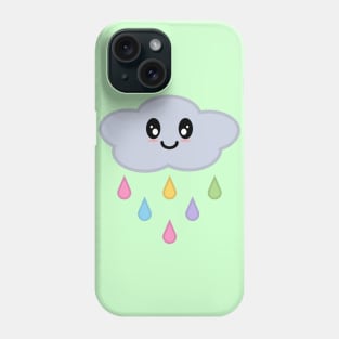 Kawaii Cute Rainbow Raindrop Rain Cloud in Green Phone Case