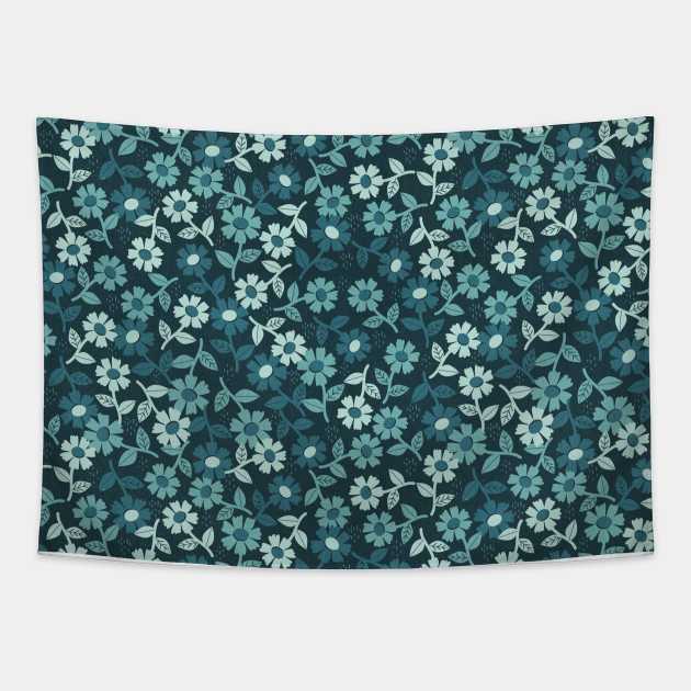 Denim Floral Tapestry by MegDig Design