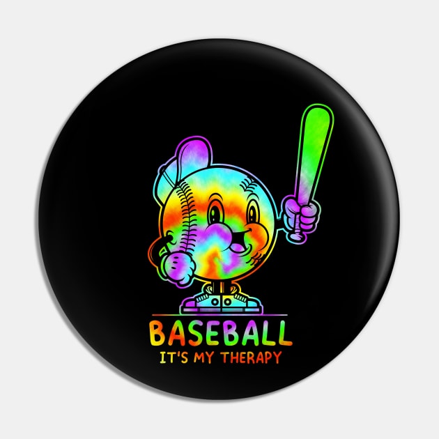 Baseball Its My Therapy Retro Funny Tie Dye Baseball Design Pin by SWIFTYSPADE