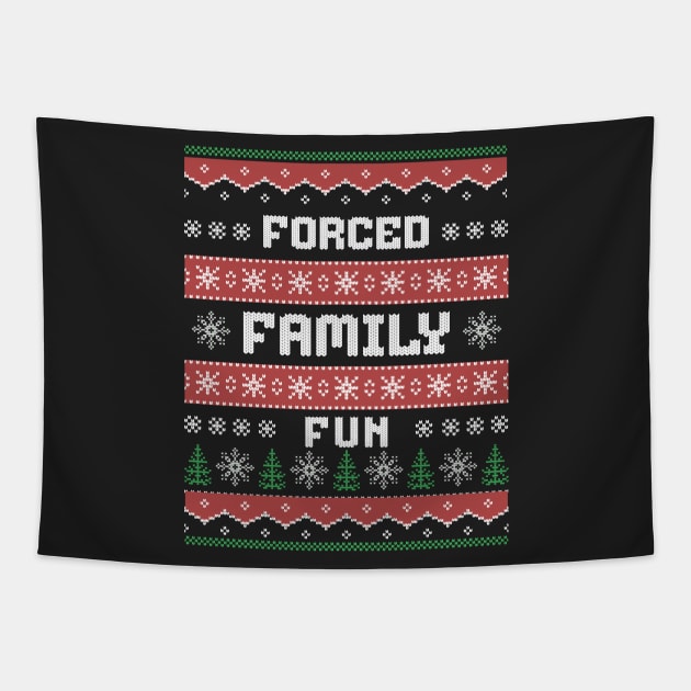 Forced family fun - ugly xmas sweater design Tapestry by BodinStreet