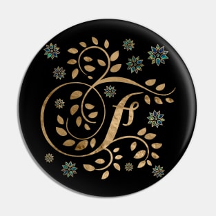 Luxury Golden Calligraphy Monogram with letter F Pin