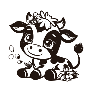 Cute Floral Cow With Daisy Flowers Fun Loving Nature Theme T-Shirt