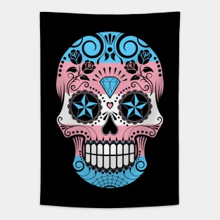 Transgender Pride Sugar Skull with Roses Tapestry