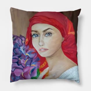 The Girl with Irises Pillow