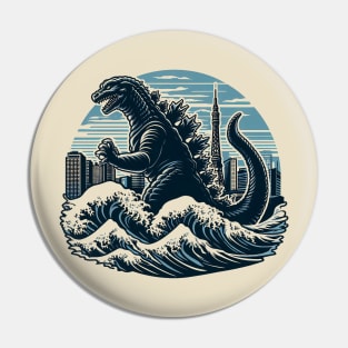 Godzilla Waves Pin