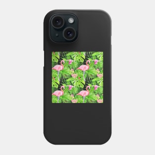 Tropical Pattern of Flamingos and Pink Flowers Phone Case