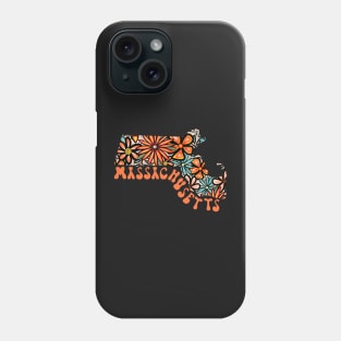 Massachusetts State Design | Artist Designed Illustration Featuring Massachusetts State Outline Filled With Retro Flowers with Retro Hand-Lettering Phone Case