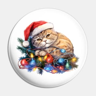 Lazy Scottish Fold Cat At Christmas Pin