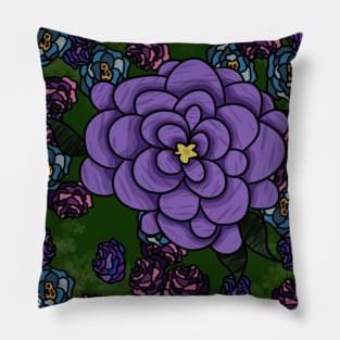 Moody Purple & Blue Flowers Pillow