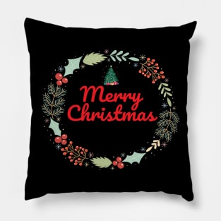 Merry Christmas Wreath Holiday Design Pillow